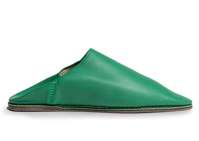BABOUCHE LEATHER MOROCCAN SLIPPERS  - EMERALD GREEN