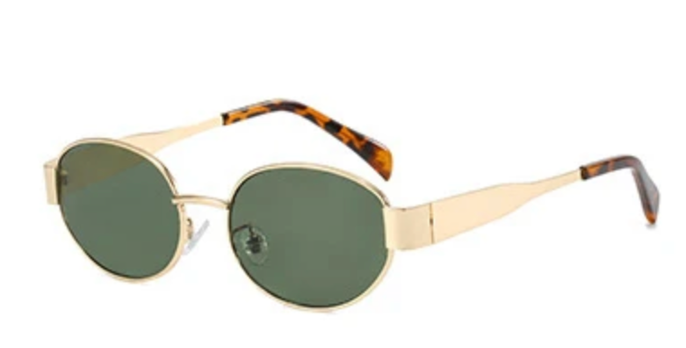 'GRACE' OVAL SUNGLASSES - GOLD WITH GREEN LENSES