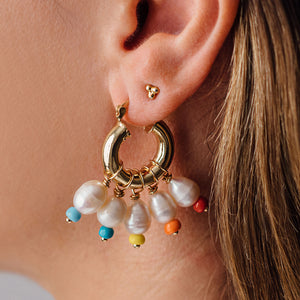 GOLD PEARL DROP EARRINGS WITH RAINBOW BEADS - SOLD OUT