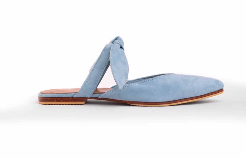 PIPPY BOW MULES -  DUCK EGG BLUE (MADE TO ORDER)