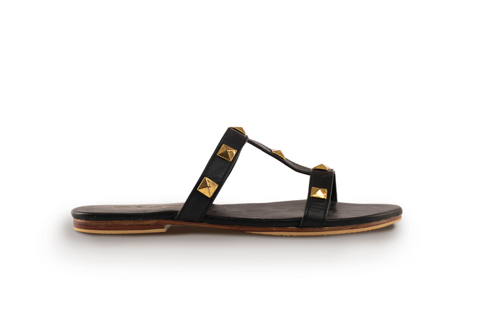 PIA STUD SANDALS - BLACK (MADE TO ORDER)