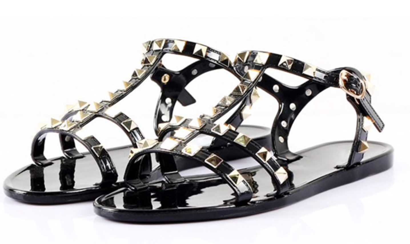 Jelly Sandals Black Sandals With Gold Studs KELLY JELLY STUD