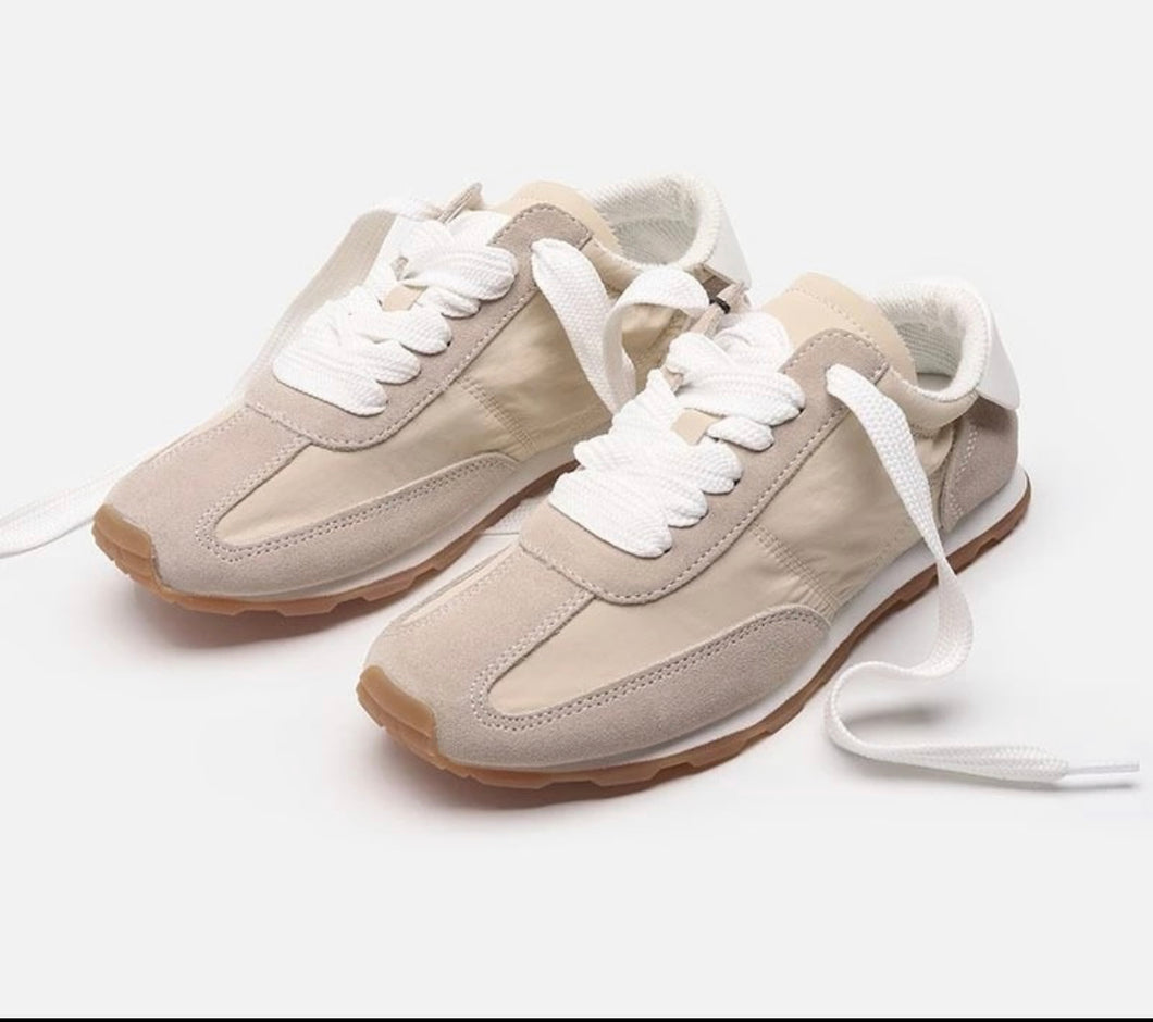 SUEDE + FABRIC SNEAKERS - NUDE